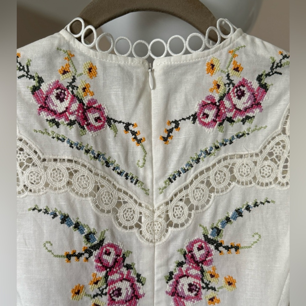 ZIMMERMANN Allia cross-stitched linen+cotton blend mini dress Size US 4 NWT - Picture 11 of 16